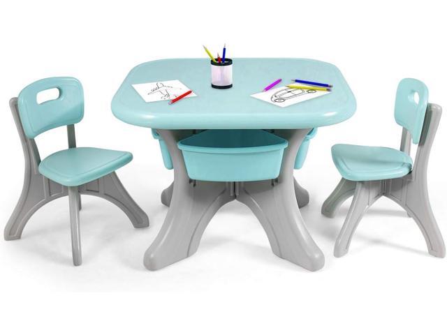 Costzon Kids Table and Chair Set, 3 Piece Activity Table w/Detachable Toy Storage Bins & 2 Chairs for Children Reading Art Craft, Strong Bearing...