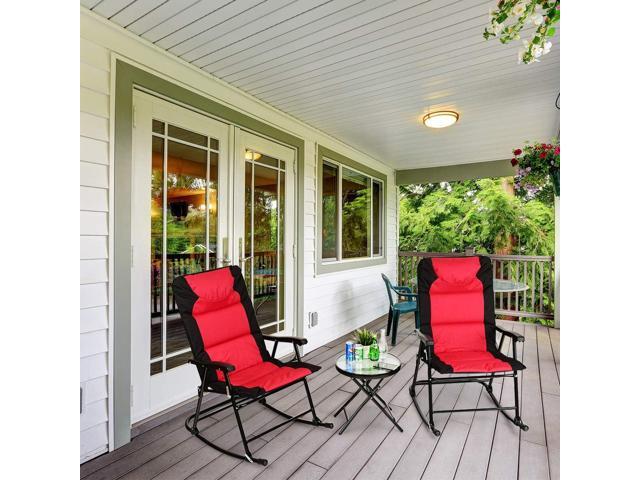 Giantex 3 PCS Folding Bistro Set Outdoor Patio Rocking Chairs Round Table Set 2 Rocking Chairs w/Glass Coffee Table for Yard, Patio, Deck, Backyard...