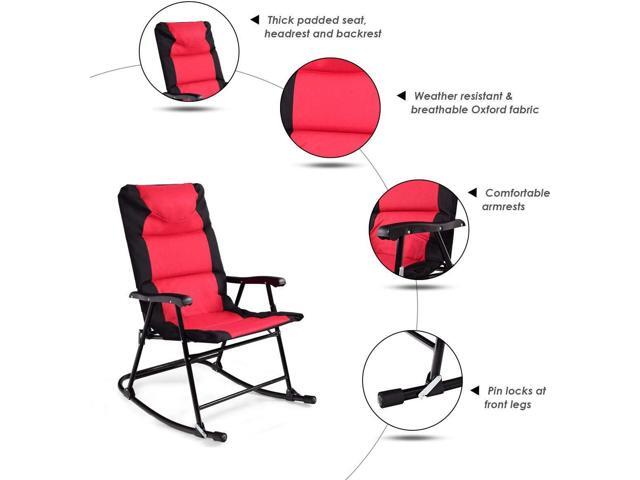 Giantex 3 PCS Folding Bistro Set Outdoor Patio Rocking Chairs Round Table Set 2 Rocking Chairs w/Glass Coffee Table for Yard, Patio, Deck, Backyard...