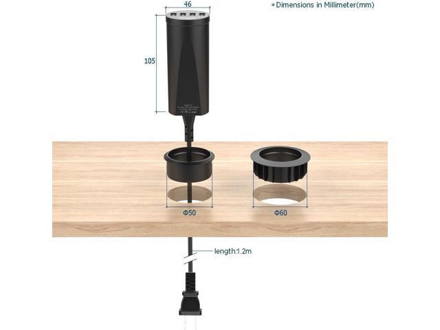 Simpeak 30W 4-Port USB Desk Charger Desktop Charging Station Mounts on The 2.0'/2.4' Grommet Hole with Power Cable (Match 2pcs Grommet),C51 Black
