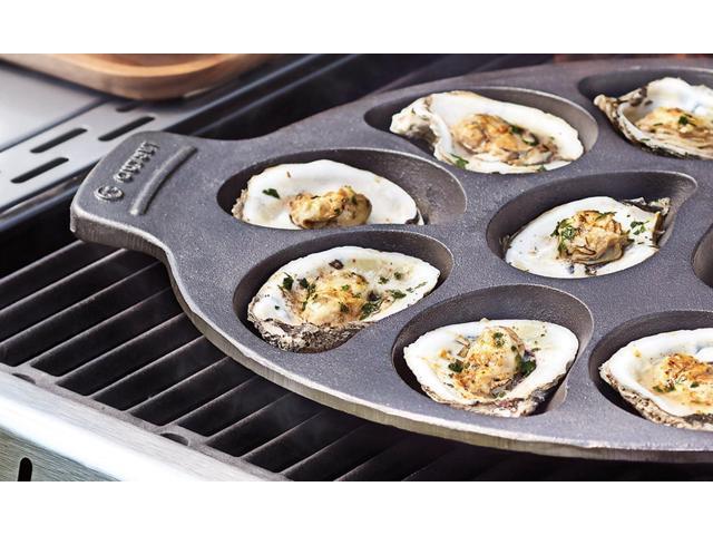 Outset 76225 Cast Iron Oyster Grill Pan, 12 Cavities, Black