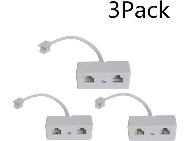 [RJ11 Telephone Adapter] SINCODA 3PCS 2-Way RJ11 6P4C Telephone Plug to RJ11 6P4C Socket Adapter and Splitter for Landline Telephone