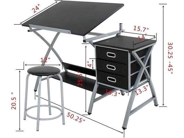 ZENY Drafting Table and Stool, Tilted Draft Table Desk w/Drawers, Artist Drawing Desk Craft Table for Drafting, Painting, Reading, Writing