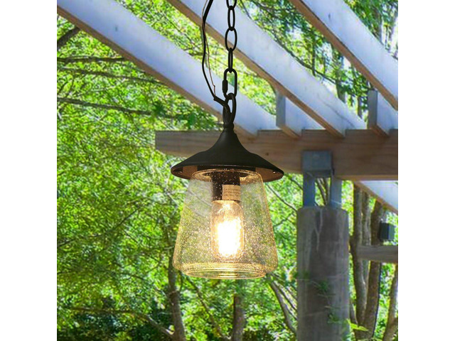 LOG BARN Outdoor Pendant Lights, Porch Fixture in Painted Black Metal with Clear Bubbled Glass Globe, Hanging Lantern Lamp for Gazebo, Entry, Yard