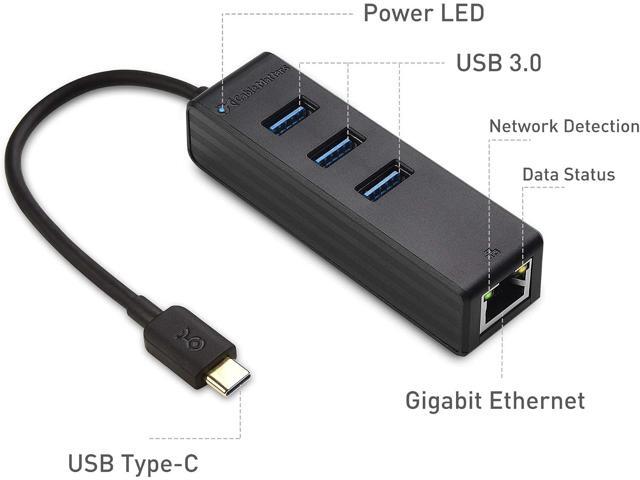 Cable Matters 4-in-1 USB C Hub Ethernet, Support Gigabit Ethernet (USB C Network, USB C to Ethernet Adapter, USB C Ethernet Hub, Thunderbolt...