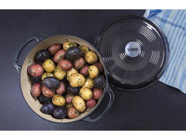 Lodge 6 Quart Enameled Cast Iron Dutch Oven with Lid Dual Handles Oven Safe up to 500° F or on Stovetop - Use to Marinate, Cook, Bake,...