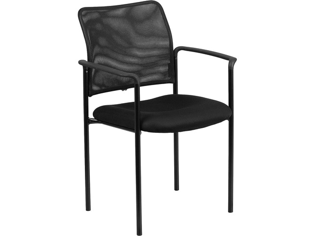 Flash Furniture Jana Comfort Black Mesh Stackable Steel Side Chair with Arms