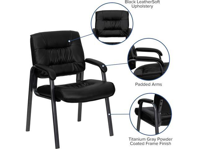 Flash Furniture Haeger Black LeatherSoft Executive Side Reception Chair with Titanium Gray Powder Coated Frame