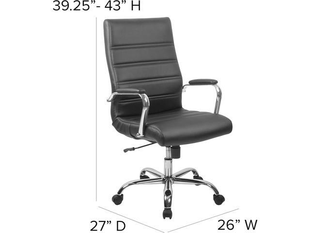 Flash Furniture Whitney High-Back Swivel LeatherSoft Desk Chair with Padded Seat and Armrests, Adjustable Height Padded Office Chair, Black/Chrome