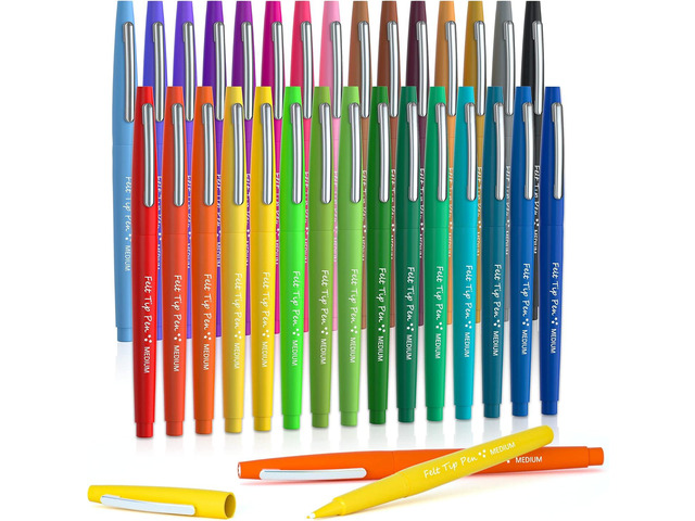Lelix 30 Colors Felt Tip Pens, Medium Point Assorted Markers Pens For Journaling, Writing, Note Taking, Planner Coloring, Perfect for Art Office...