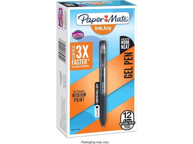 Paper Mate InkJoy Gel Pens, Medium Point, 0.7 mm, Black Barrel, Black Ink, Pack Of 12