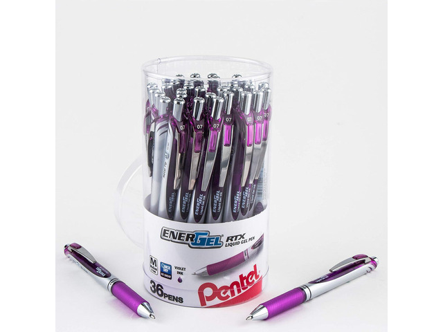 Pentel EnerGel RTX Retractable Liquid Gel Pen Canister, Violet Ink, (BL77PC36V) (Pack of 1, 36 Count Total)