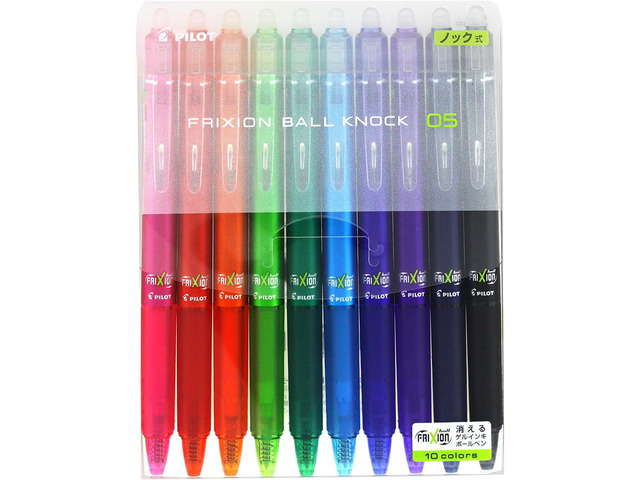 PILOT Frixion Ball Knock Retractable Gel Ink Pen, 0.5mm, 10 Colors (LFBK-230EF-10C)