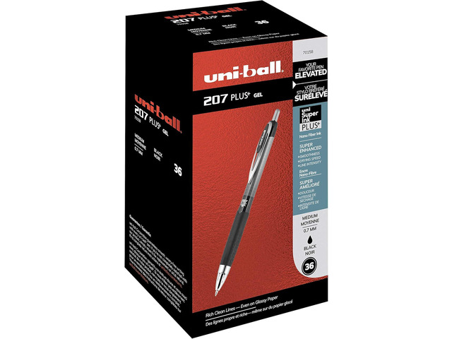 Uni-ball 207 Plus+ Retractable Gel Pen 36 Pack in Black with 0.7mm Medium Point Pen Tips, Uni-Super Ink is Smooth, Vibrant, and Protects Against,...