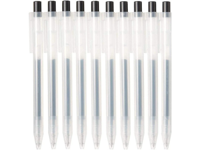 Muji Smooth Gel Ink Ballpoint Pen Knock Type 10-Pieces Set, 0.5 mm Nib Size, Black