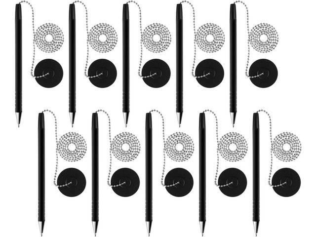Outus 10 Pieces Secure Pen with Adhesive Chain and Security Pen Holder for Home Office Supplies(Black Ink)