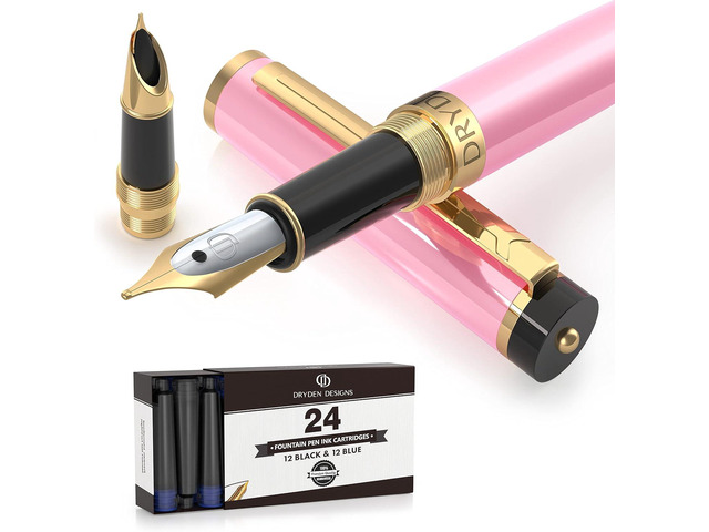 Dryden Designs Fountain Pen - Medium and Fine Nibs Includes 24 Ink Cartridges and Ink Refill Converter Consistent Writing, Smooth Flow -...