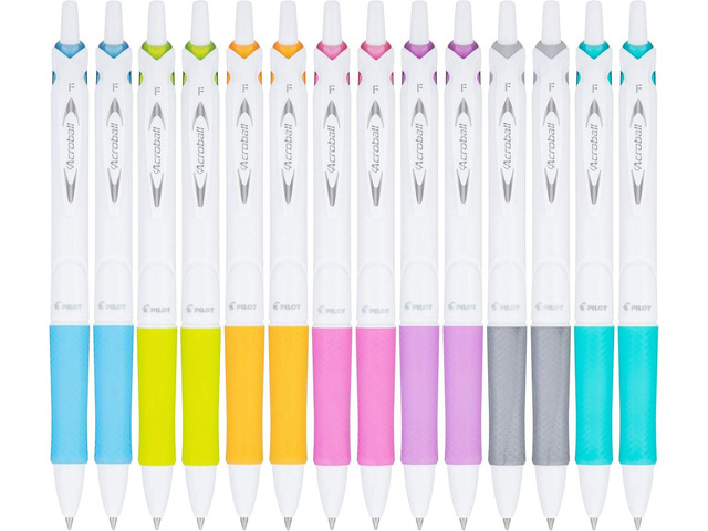 Pilot Acroball PureWhite Advanced Ink Refillable & Retractable Ball Point Pens with Assorted Accents, Fine Point, Ballpoint Pens, Black Ink, 0.7mm,...