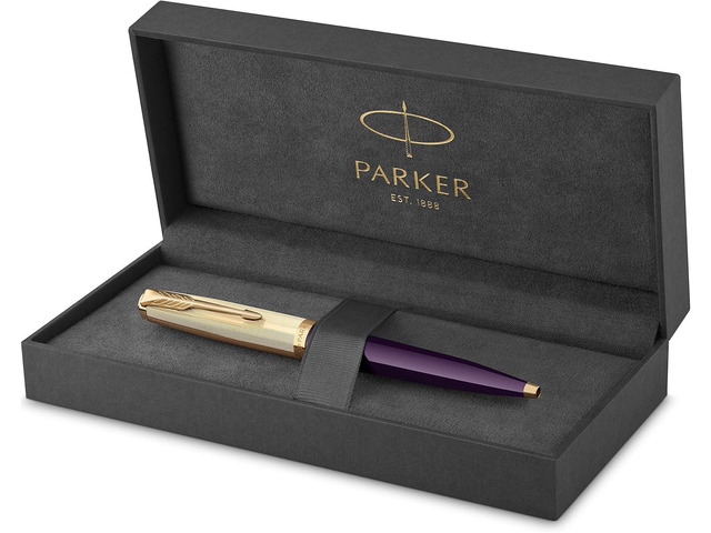 Parker 51 Ballpoint Pen Deluxe Plum Barrel with Gold Trim Medium 18k Gold Point with Black Ink Refill Gift Box