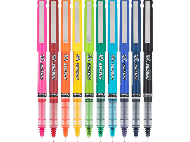 Pilot Precise V5 Capped Liquid Ink Rollerball Pens, Extra Fine Point Ink Pens 0.5 mm, Colored, Assorted Colors, Pack of 10 - Ideal for School,...