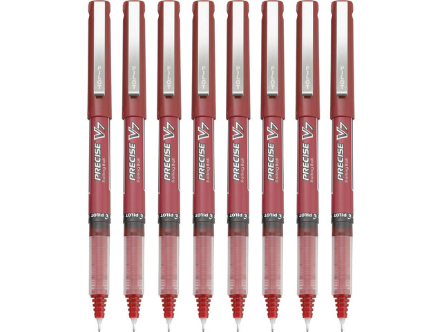 Pilot, Precise V7, Capped Liquid Ink Rollerball Pens, Fine Point 0.7 mm, Red Ink Pens, Pack of 8 - Ideal for School, Journaling & Office Writing