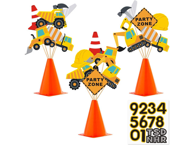 Faisichocalato 16pcs Construction Party Centerpiece Dump Truck Car Table Topper Decoration Zone Birthday Party Supplies