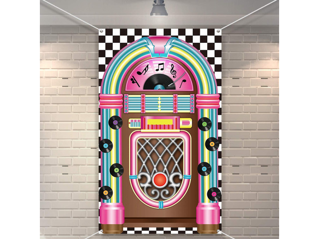 Boao Jukebox Cutout Banner Decoration 50's Rock and Roll Banner Backdrop Retro Birthday Sock Hop Party Diner Wall Decor Baby Shower Birthday Party...