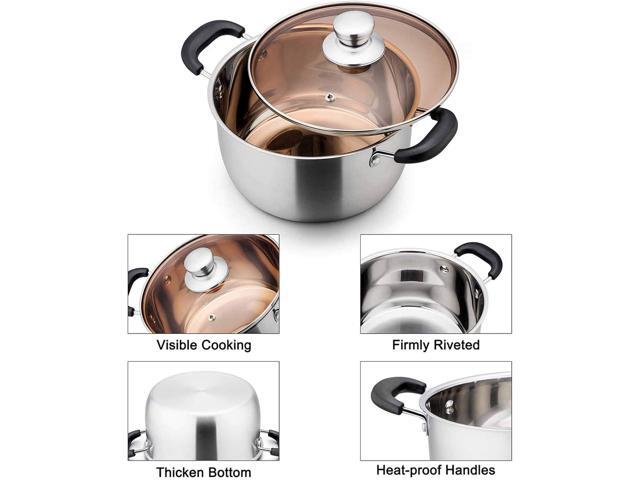TeamFar Stock Pot 4qt, Stainless Steel Stock Soup Pasta Pot with Lid, Double Heatproof Handles, Non Toxic & Healthy, Easy Clean & Dishwasher Safe