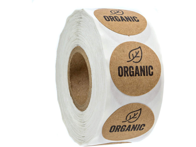 Organic Made Stickers / 1' Inch Round Natural Kraft Organic Stickers/Organic Labels 500 Labels per roll