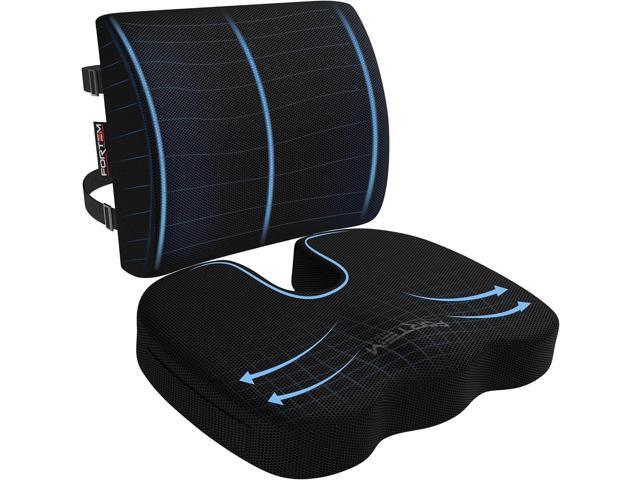 FORTEM Seat Cushion & Lumbar Support for Office Chair, Wheelchair, Car Memory Foam Ergonomic Design Washable Cover Non Slip Black