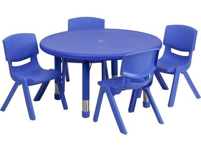 Flash Furniture Emmy 33'' Round Blue Plastic Height Adjustable Activity Table Set with 4 Chairs, Welcome to consult