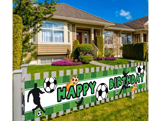 Large Soccer Happy Birthday Banner, Soccer Birthday Party Supplies Decorations, Sports Themed Party Decorations (9.8 x 1.6 feet)