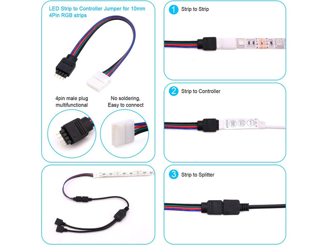 4Pin RGB LED Strip Connector Kit - Include 5050 2 Way RGB Splitter Cable, 6.6feet RGB Extension Cable, RGB Controller Jumper, LED RGB Jumper, L and...