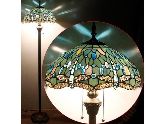 WERFACTORY Tiffany Floor Lamp Sea Blue Stained Glass Dragonfly Standing Reading Light 16X16X64 Inches Antique Pole Corner Lamp Decor Bedroom Living...