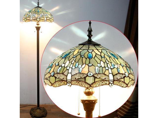 WERFACTORY Tiffany Floor Lamp Sea Blue Stained Glass Dragonfly Standing Reading Light 16X16X64 Inches Antique Pole Corner Lamp Decor Bedroom Living...