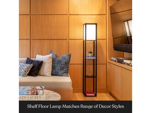 Brightech Maxwell - Modern Shelf Floor Lamp with Shade and LED Bulb Corner Display Lamps Shelves for Living Room, Bedroom Office Black