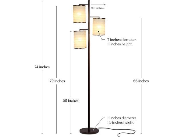 Brightech Liam Tall Tree Lamp with Asian Lantern Shade for Living Rooms and Offices - Standing Lamp with 3 LED Bulbs for Bedroom Reading - Bronze