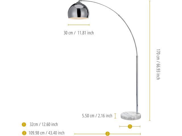 Teamson Home Arquer 68.1' Arc Floor Lamp for Living Rooms, Home Offices, Dining Rooms, Bedrooms with Faux White Marble Base and Chrome Bell Shade
