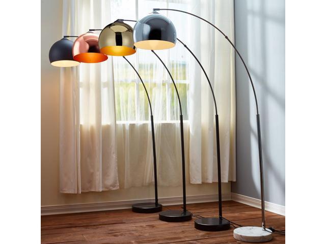 Teamson Home Arquer 68.1' Arc Floor Lamp for Living Rooms, Home Offices, Dining Rooms, Bedrooms with Faux White Marble Base and Chrome Bell Shade