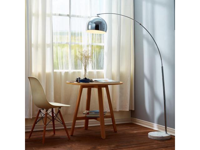Teamson Home Arquer 68.1' Arc Floor Lamp for Living Rooms, Home Offices, Dining Rooms, Bedrooms with Faux White Marble Base and Chrome Bell Shade
