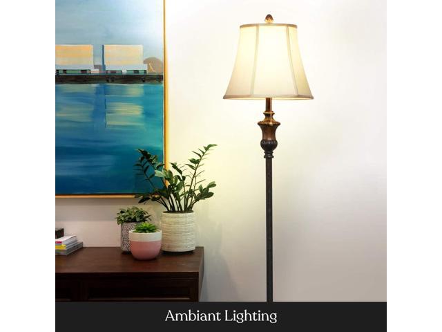 Brightech Sophia LED Floor Lamp, Tall Mid-Century Modern Lamp with Bell Shape Fabric Shade, Great for Bedroom & Living Room Decor - Bronze