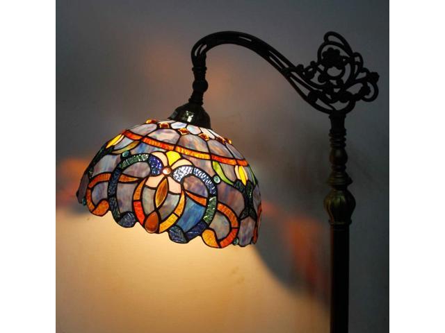 WERFACTORY Tiffany Floor Lamp Blue Purple Cloud Stained Glass Arched Lamp 12X18X64 Inches Gooseneck Adjustable Corner Standing Reading Light Decor...