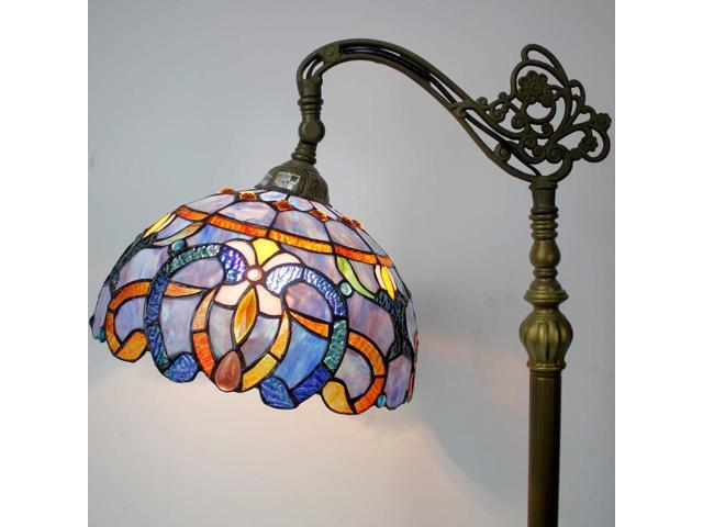 WERFACTORY Tiffany Floor Lamp Blue Purple Cloud Stained Glass Arched Lamp 12X18X64 Inches Gooseneck Adjustable Corner Standing Reading Light Decor...