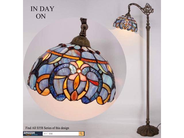 WERFACTORY Tiffany Floor Lamp Blue Purple Cloud Stained Glass Arched Lamp 12X18X64 Inches Gooseneck Adjustable Corner Standing Reading Light Decor...