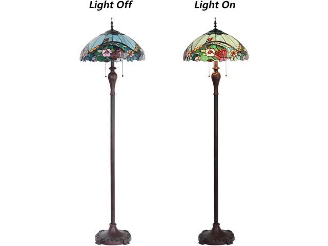 Bieye L10740 Rose Flower Tiffany Style Stained Glass Floor Lamp with 18-inch Wide Shade for Reading Working Bedroom, 3 Lights, 65 inch Tall