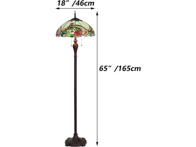 Bieye L10740 Rose Flower Tiffany Style Stained Glass Floor Lamp with 18-inch Wide Shade for Reading Working Bedroom, 3 Lights, 65 inch Tall