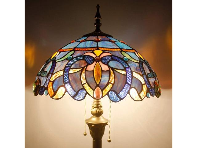WERFACTORY Tiffany Floor Lamp Blue Purple Cloudy Stained Glass Standing Reading Light 16X16X64 Inches Antique Pole Corner Lamp Decor Bedroom Living...