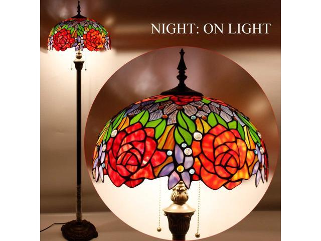 WERFACTORY Tiffany Floor Lamp Red Yellow Rose Stained Glass Standing Reading Light 16X16X64 Inches Antique Pole Corner Lamp Decor Bedroom Living...