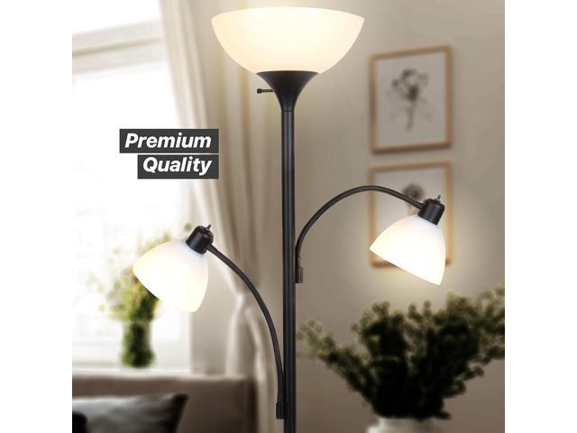 Brightech Sky Dome Double LED Floor lamp, Torchiere Super Bright Floor Lamp with 2 Reading Lamps for Living Rooms & Offices - Dimmable Tall...