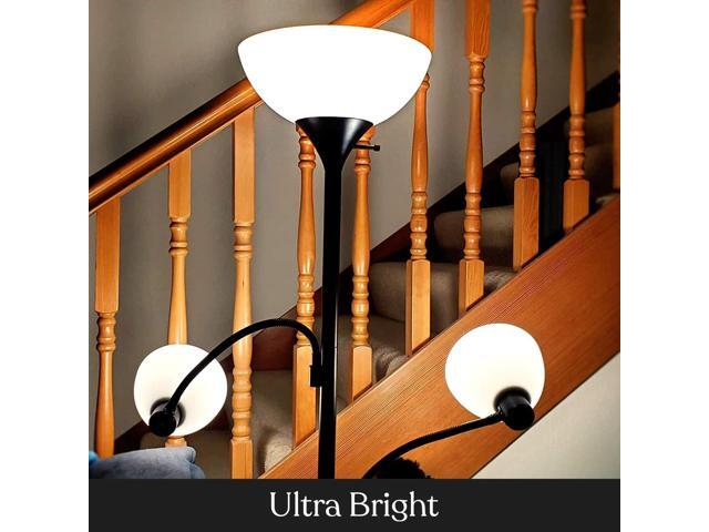 Brightech Sky Dome Double LED Floor lamp, Torchiere Super Bright Floor Lamp with 2 Reading Lamps for Living Rooms & Offices - Dimmable Tall...